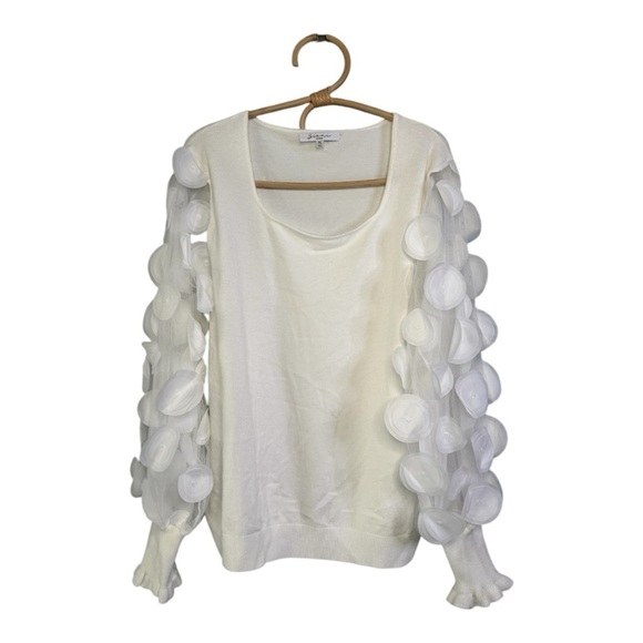 Sioni White Full Embellished Sleeves Sweater Exaggerated Sleeves XL Maximalist - Picture 2 of 16